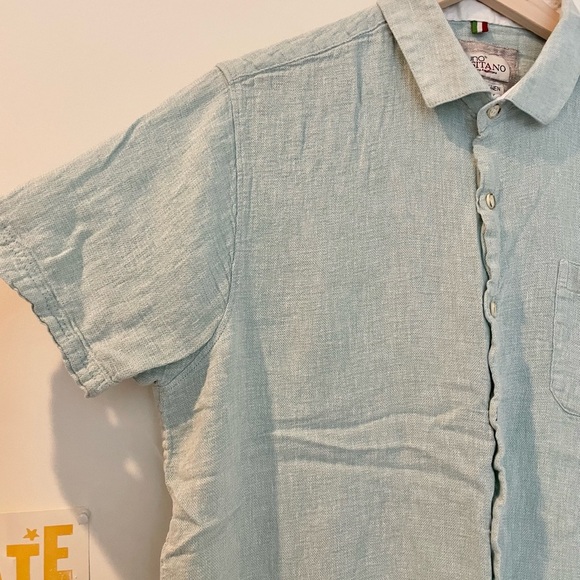 Bruno Positano Camp Shirt Men L Washable Linen Rayon Button Short SLV Sea Blue - Picture 6 of 13